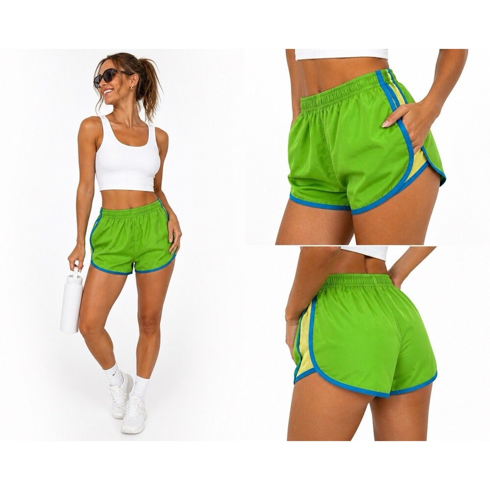 Calvin Klein Womens Small Running Shorts Neon Y2K Retro Athletic Drawstring Gym